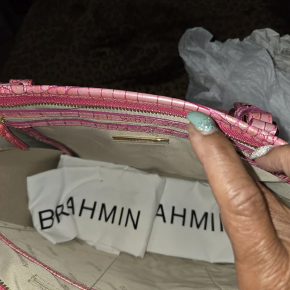 Brahmin Pink Croc-Embossed Tote - Picture 5 of 5